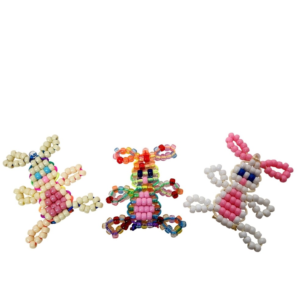 Handmade Beaded Small Bunny Rabbit Charms Lot Of 3 Multicolor Easter Decor